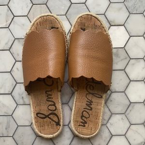 Sam Edelman Andy slide cognac leather scalloped 9